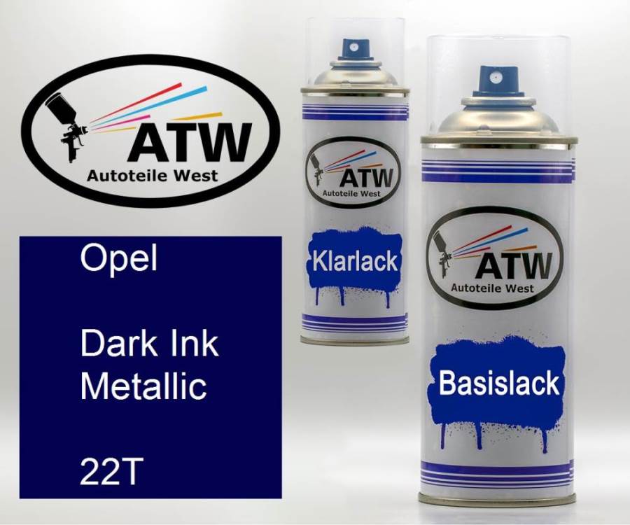 Opel, Dark Ink Metallic, 22T: 400ml Sprühdose + 400ml Klarlack - Set, von ATW Autoteile West.